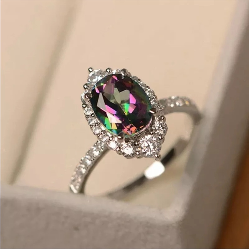 New 925 Silver Jewelry Oval Cut Mystic Topaz Ring